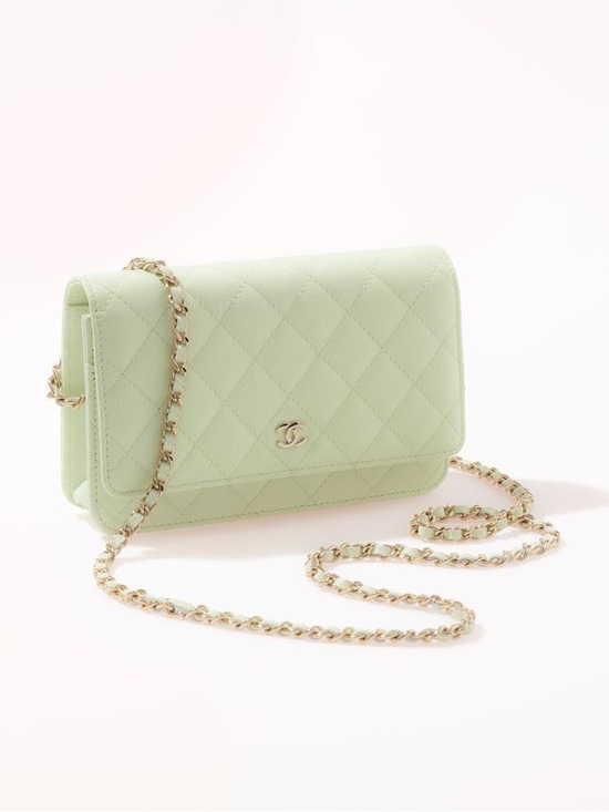 CHANEL Handbags - Chanel 22C Mint Green Quilted Wallet On Chain Bag